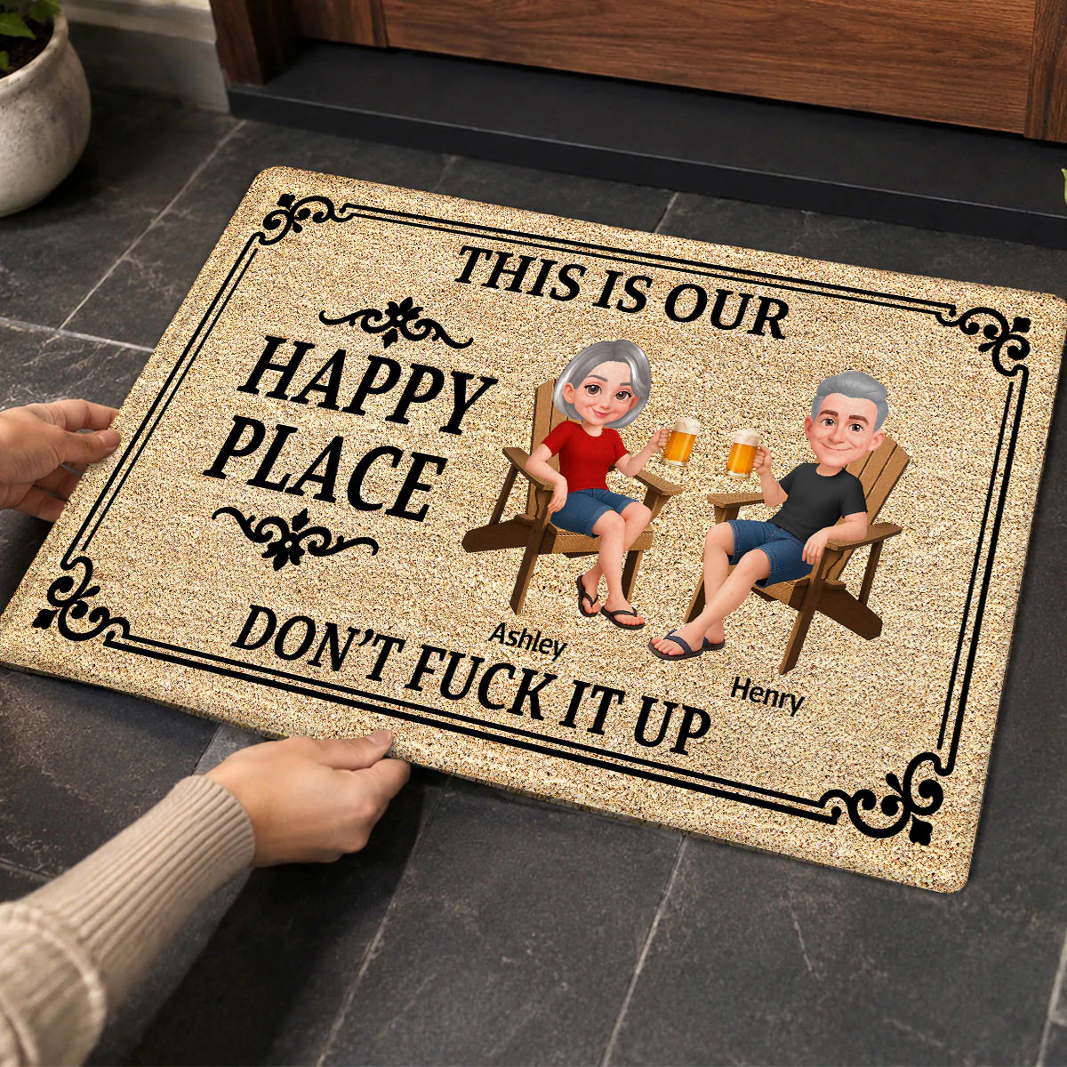 Couple This Is Our Happy Place - Personalized Doormat - Funny Sarcasm House Decoration - Image 4