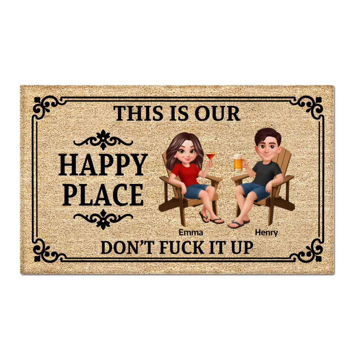 Couple This Is Our Happy Place - Personalized Doormat - Funny Sarcasm House Decoration - Image 7