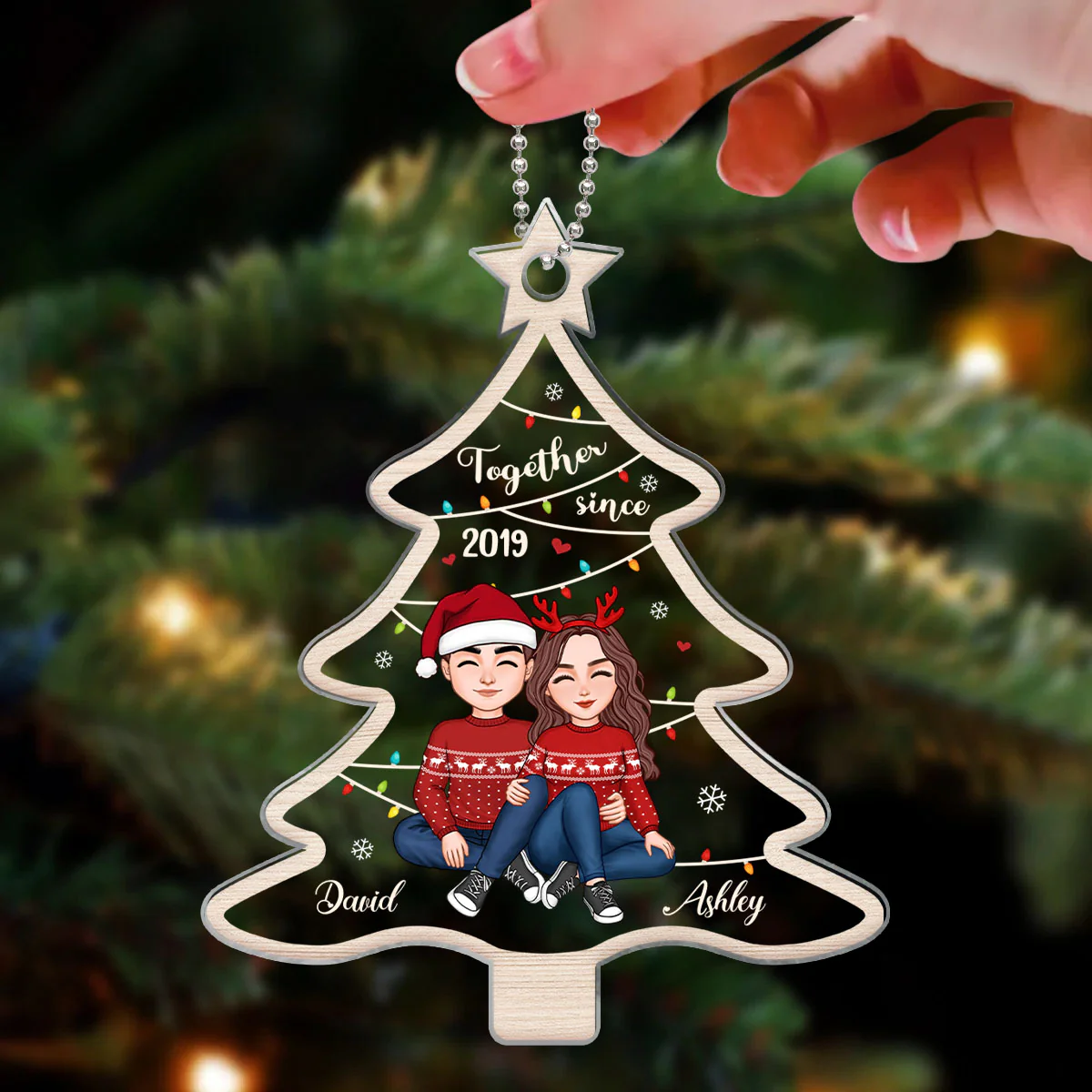Couple Together Since Christmas Tree Shaped Personalized Acrylic Ornament - Image 3