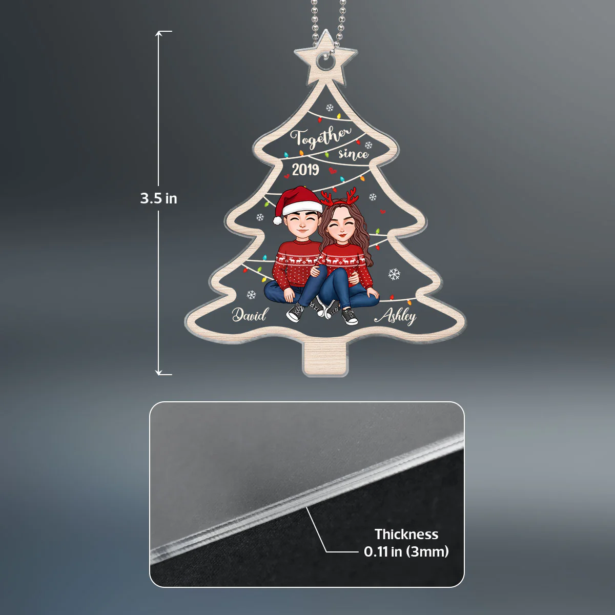 Couple Together Since Christmas Tree Shaped Personalized Acrylic Ornament - Image 4