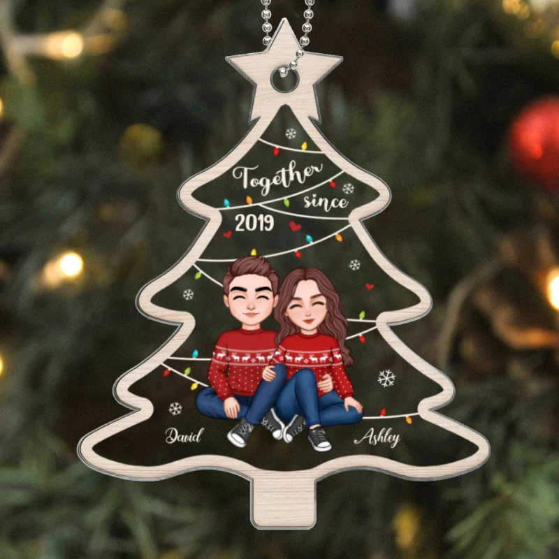 Couple Together Since Christmas Tree Shaped Personalized Acrylic Ornament - Image 5