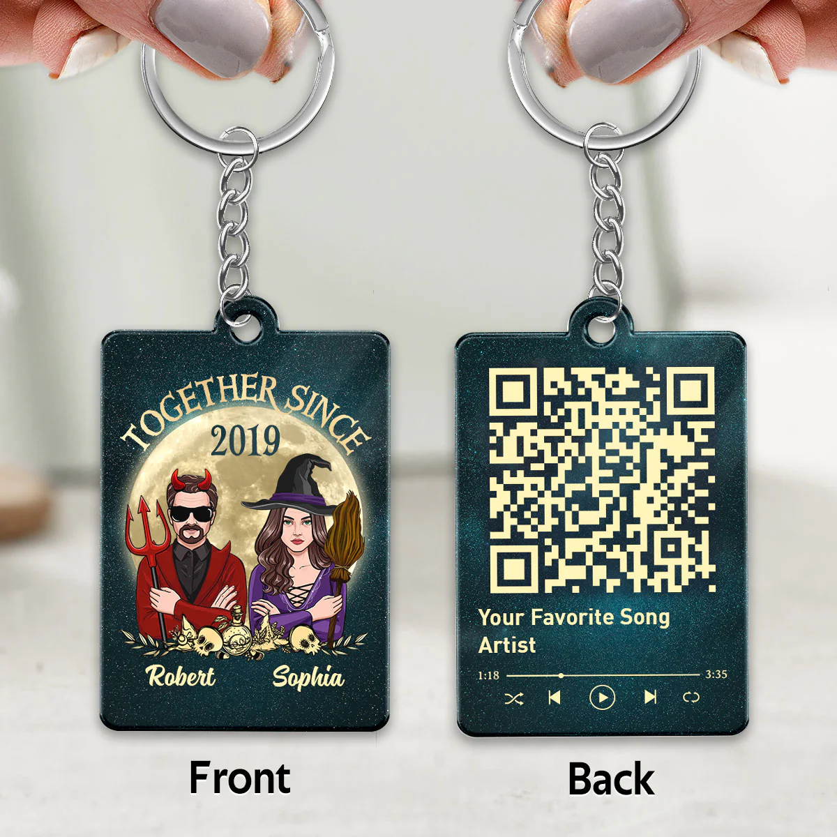 Couple Together Since Halloween Personalized Keychain - Image 3