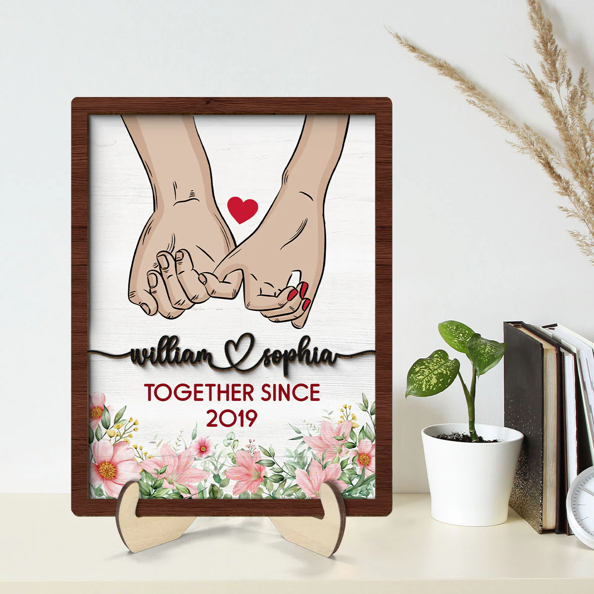 Couple Together Since Holding Hands Personalized 2-Layer Wooden Plaque - Image 2