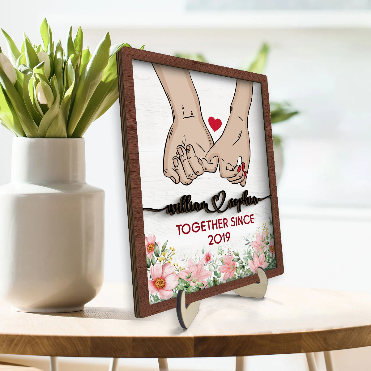 Couple Together Since Holding Hands Personalized 2-Layer Wooden Plaque - Image 3