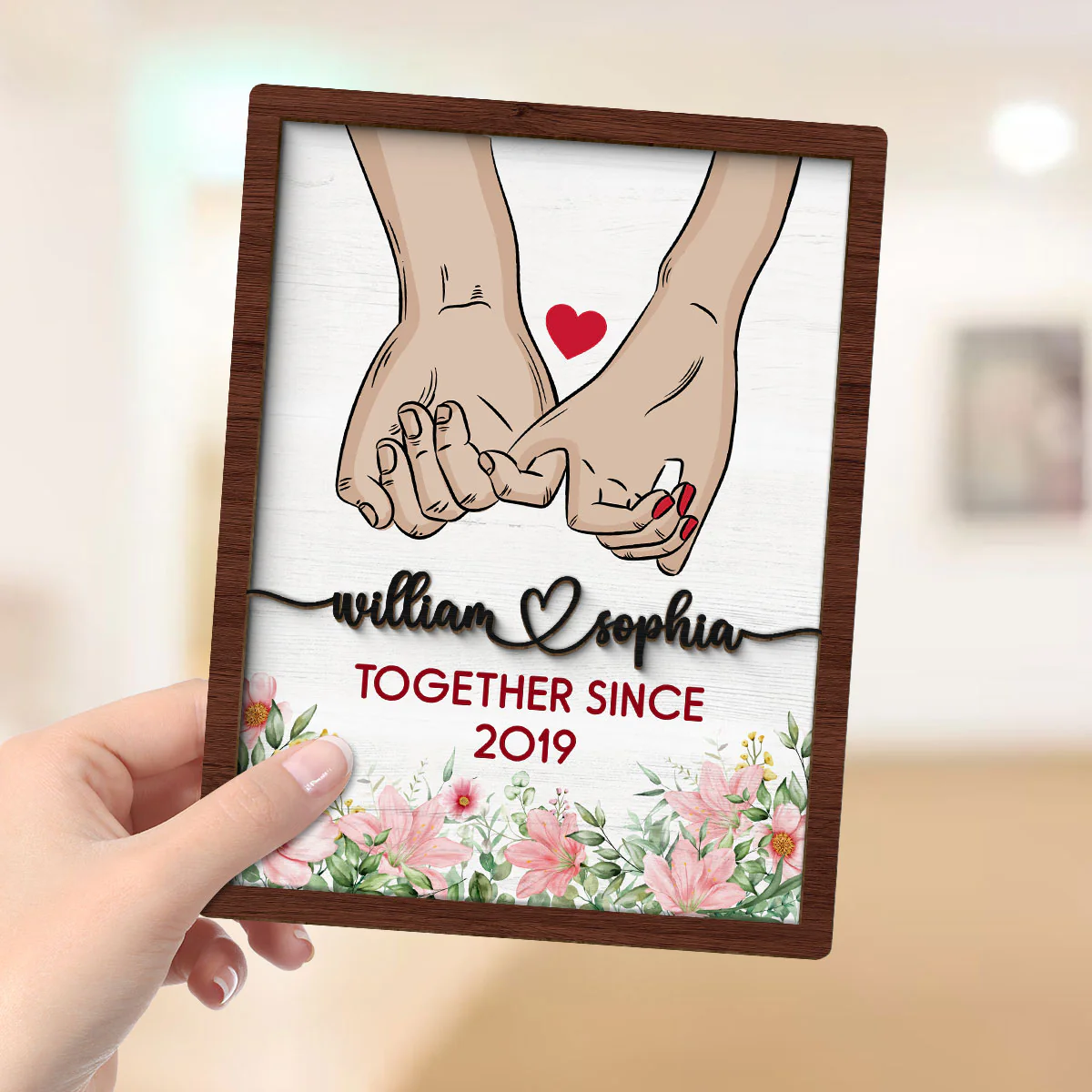 Couple Together Since Holding Hands Personalized 2-Layer Wooden Plaque - Image 4