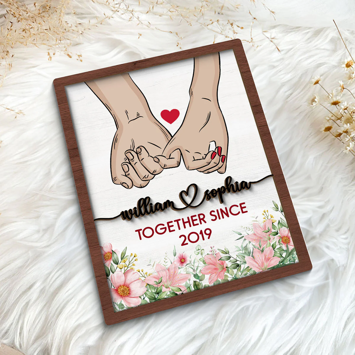 Couple Together Since Holding Hands Personalized 2-Layer Wooden Plaque - Image 5