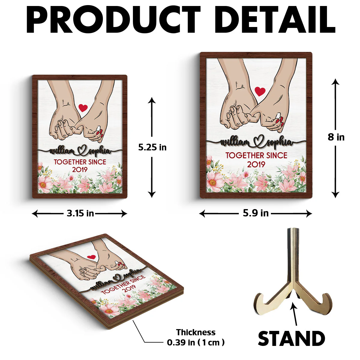 Couple Together Since Holding Hands Personalized 2-Layer Wooden Plaque - Image 6