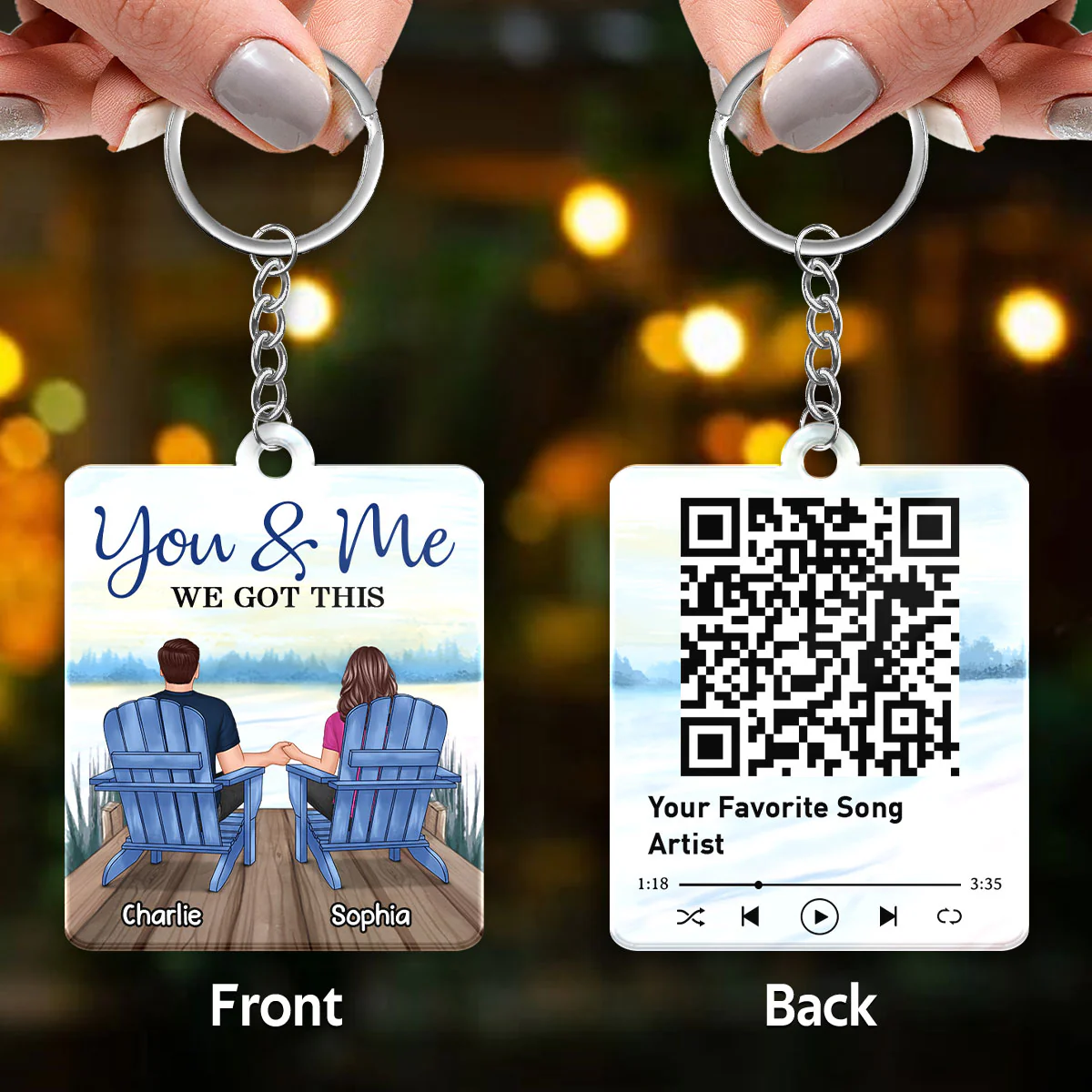 Couple Together Since Lake View Favorite Love Song Scannable QR Code Personalized Acrylic Keychain - Image 3