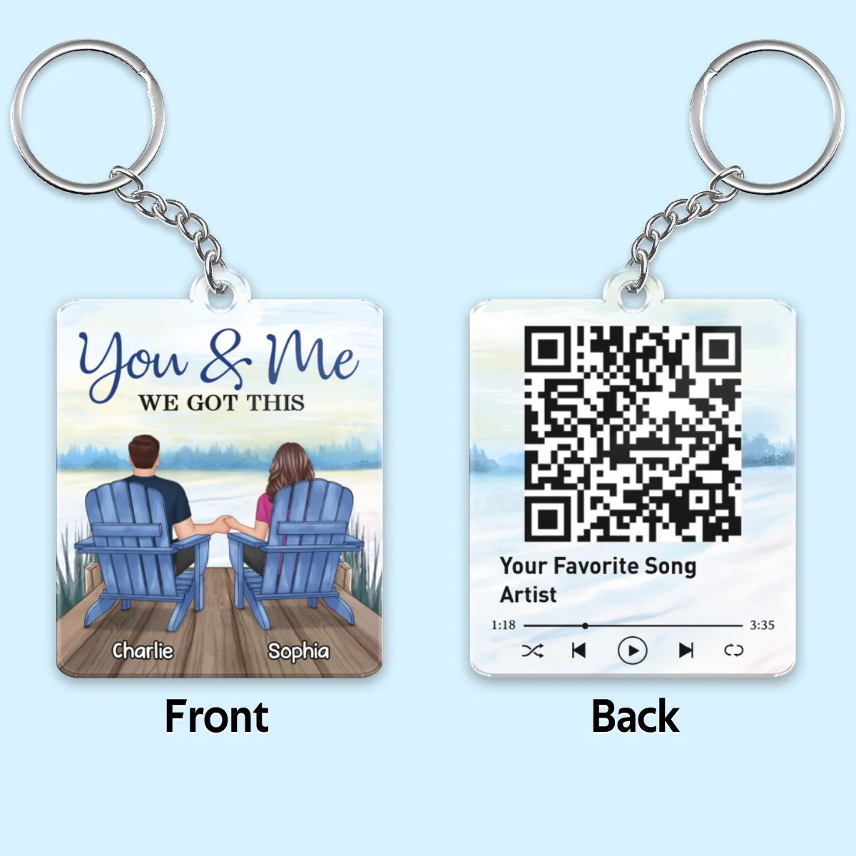 Couple Together Since Lake View Favorite Love Song Scannable QR Code Personalized Acrylic Keychain - Image 4