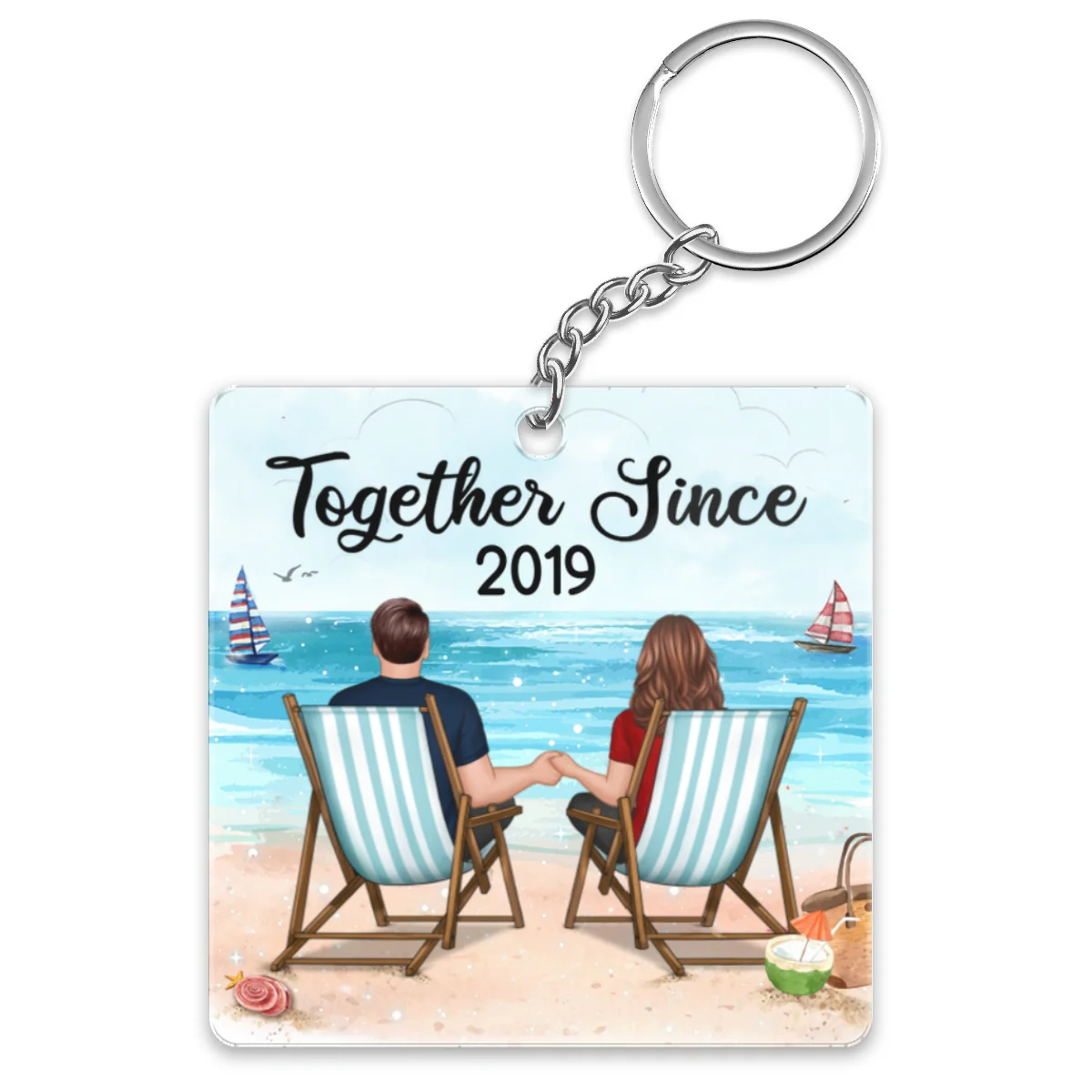 Couple Together Since Summer Beach Personalized Acrylic Keychain - Image 4