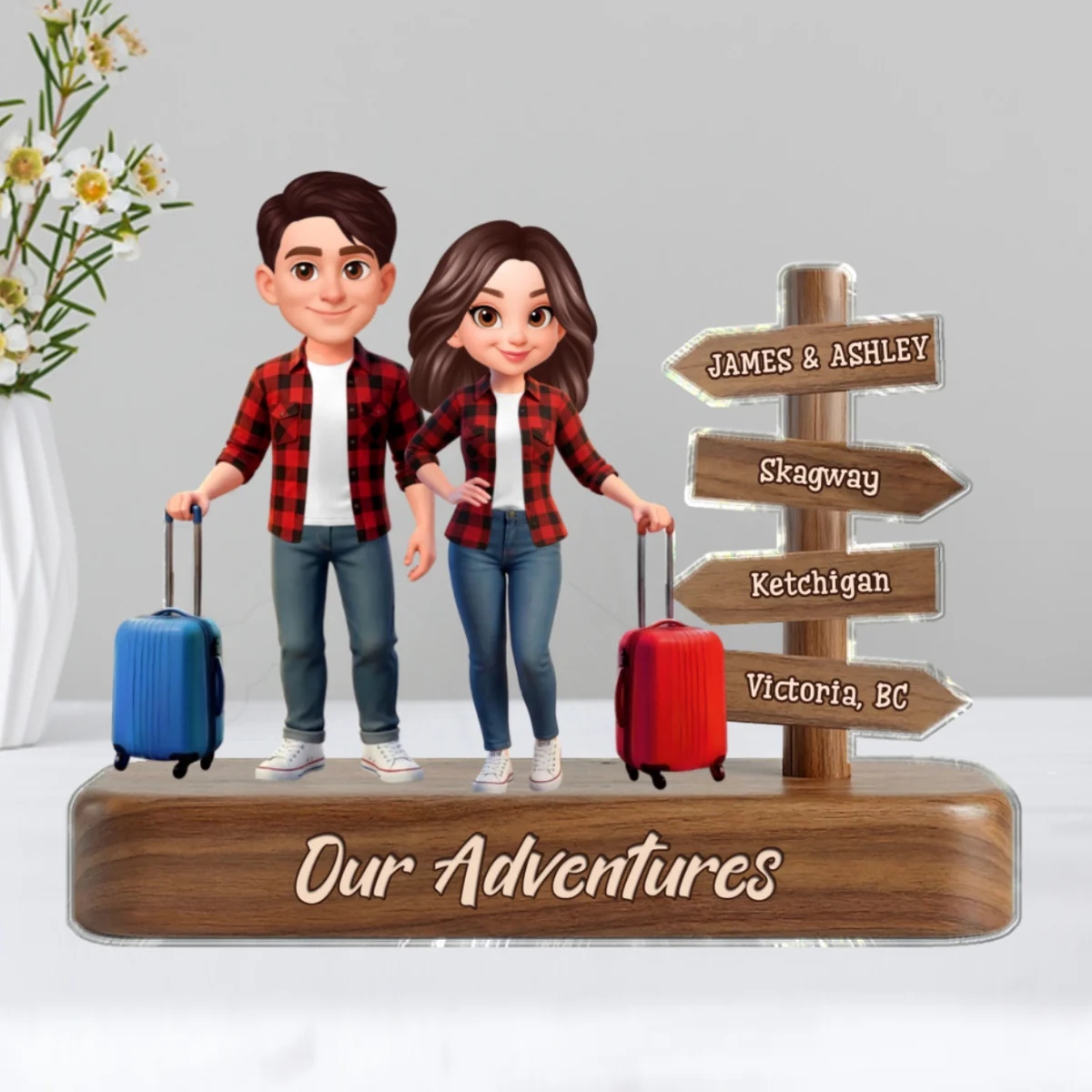 Couple Travel Adventure Traveling Destination 2D Flat - Personalized Acrylic Block Plaque - Gift for Travelers - Image 10