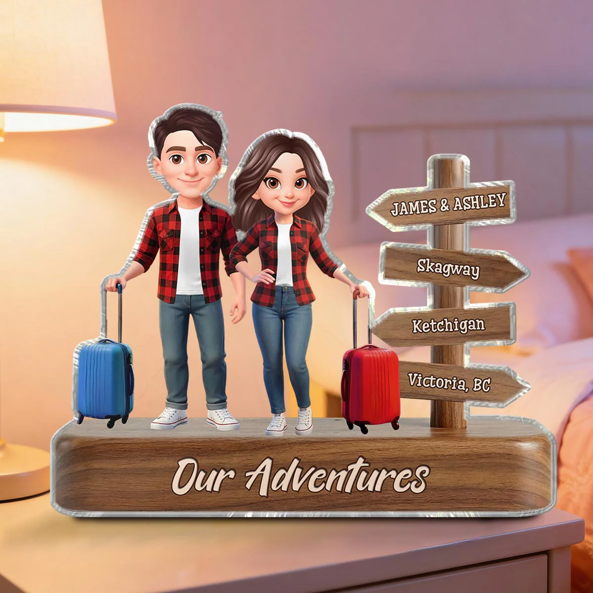 Couple Travel Adventure Traveling Destination 2D Flat - Personalized Acrylic Block Plaque - Gift for Travelers - Image 2