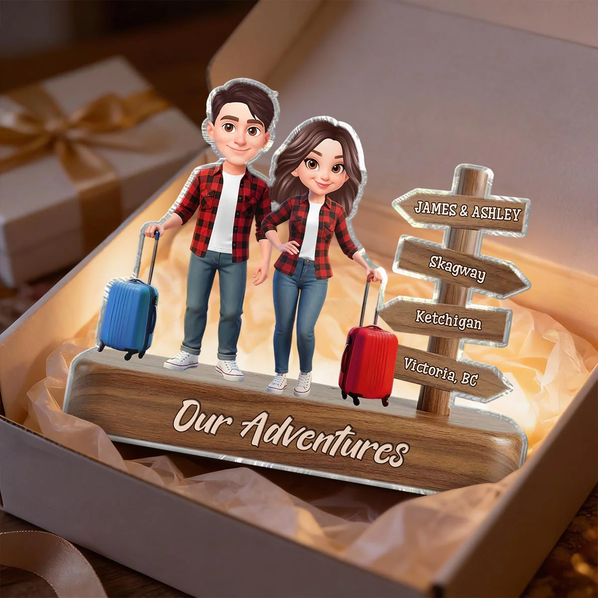 Couple Travel Adventure Traveling Destination 2D Flat - Personalized Acrylic Block Plaque - Gift for Travelers - Image 3