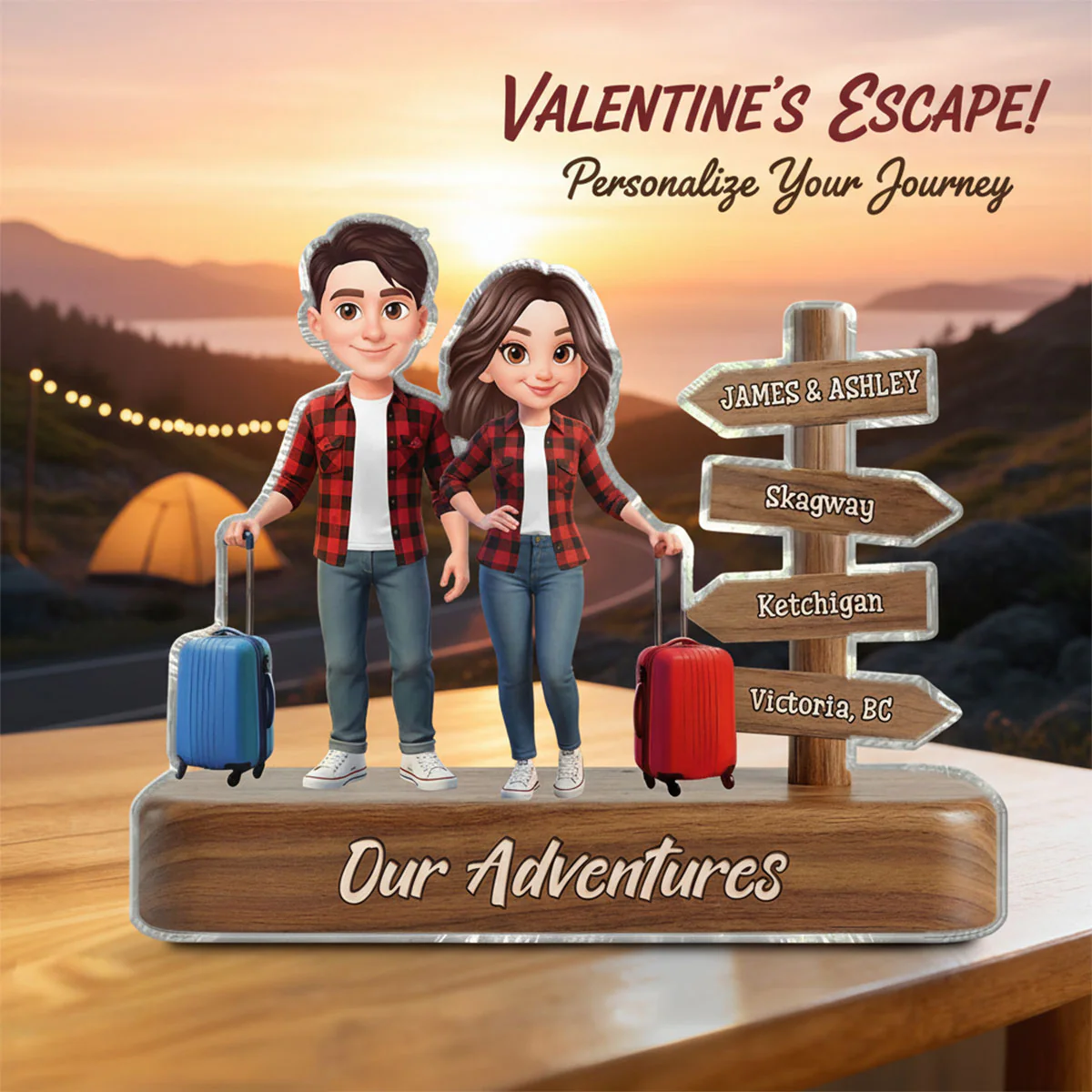 Couple Travel Adventure Traveling Destination 2D Flat - Personalized Acrylic Block Plaque - Gift for Travelers - Image 4