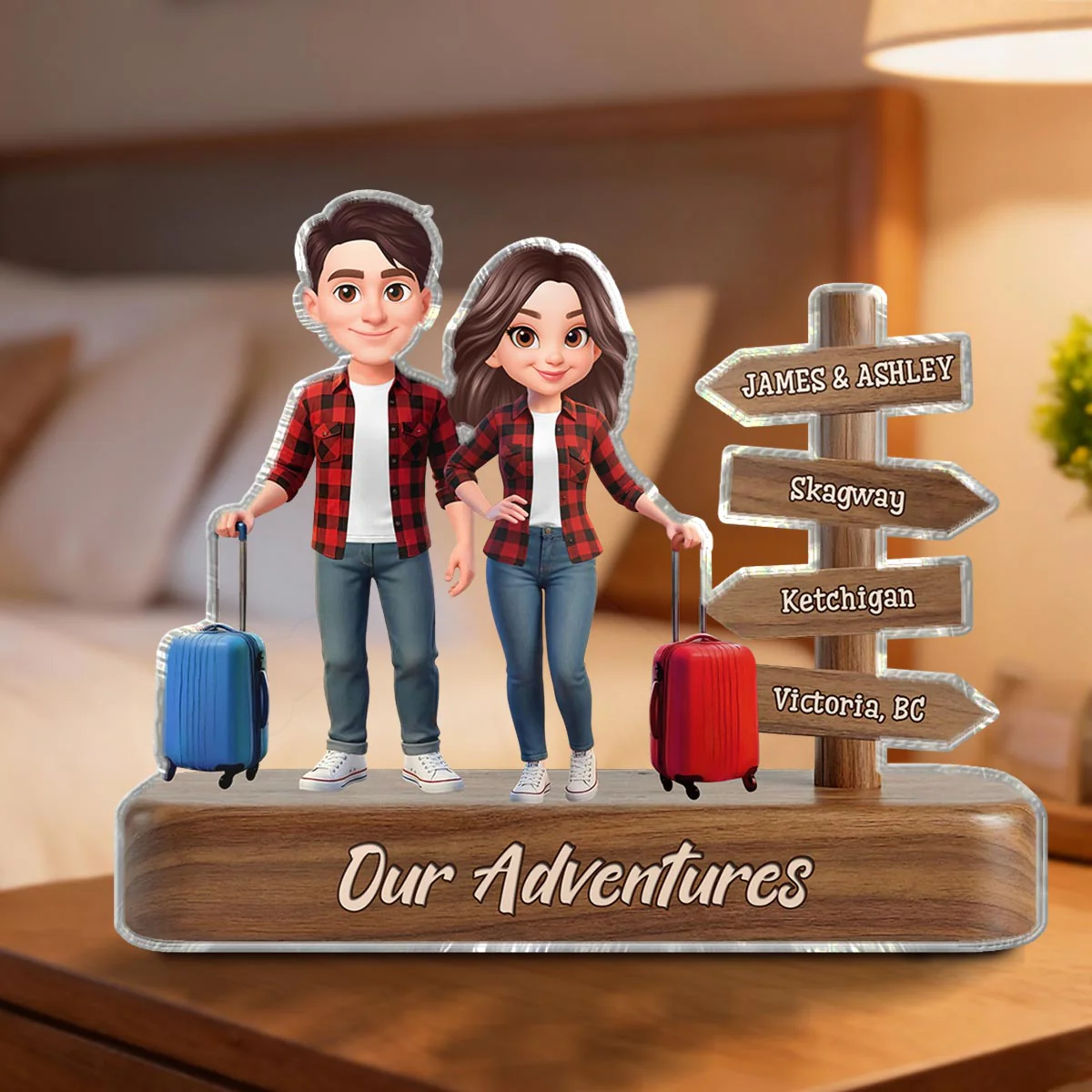 Couple Travel Adventure Traveling Destination 2D Flat - Personalized Acrylic Block Plaque - Gift for Travelers - Image 5