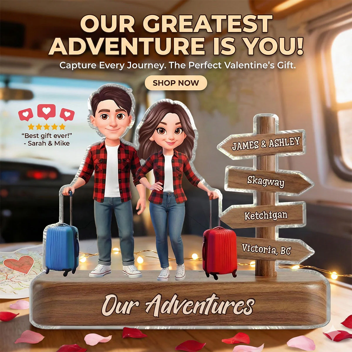 Couple Travel Adventure Traveling Destination 2D Flat - Personalized Acrylic Block Plaque - Gift for Travelers - Image 6