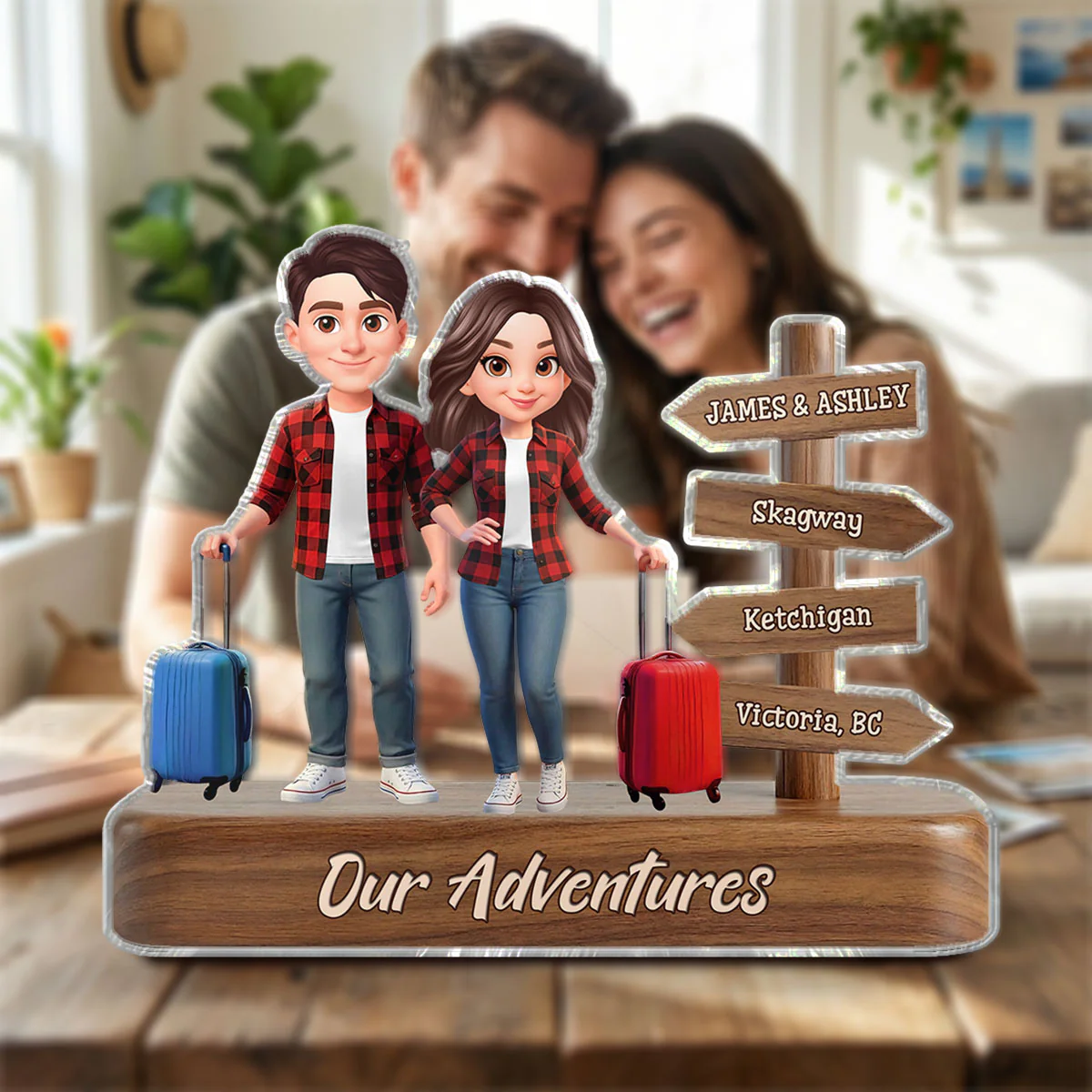 Couple Travel Adventure Traveling Destination 2D Flat - Personalized Acrylic Block Plaque - Gift for Travelers - Image 8