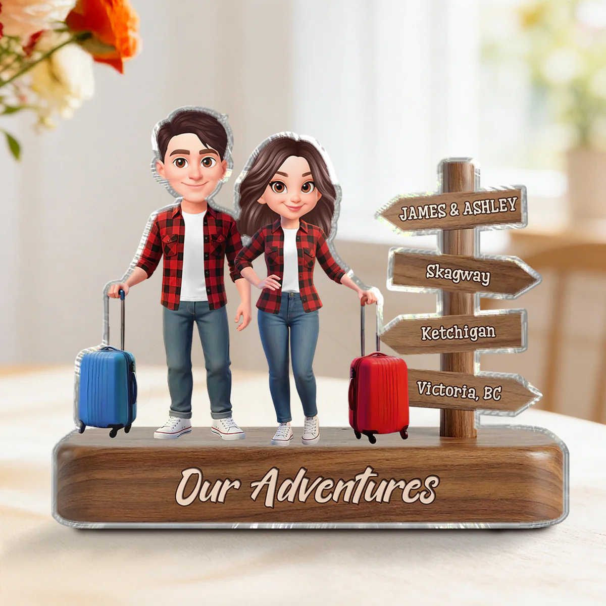 Couple Travel Adventure Traveling Destination 2D Flat - Personalized Acrylic Block Plaque - Gift for Travelers - Image 9