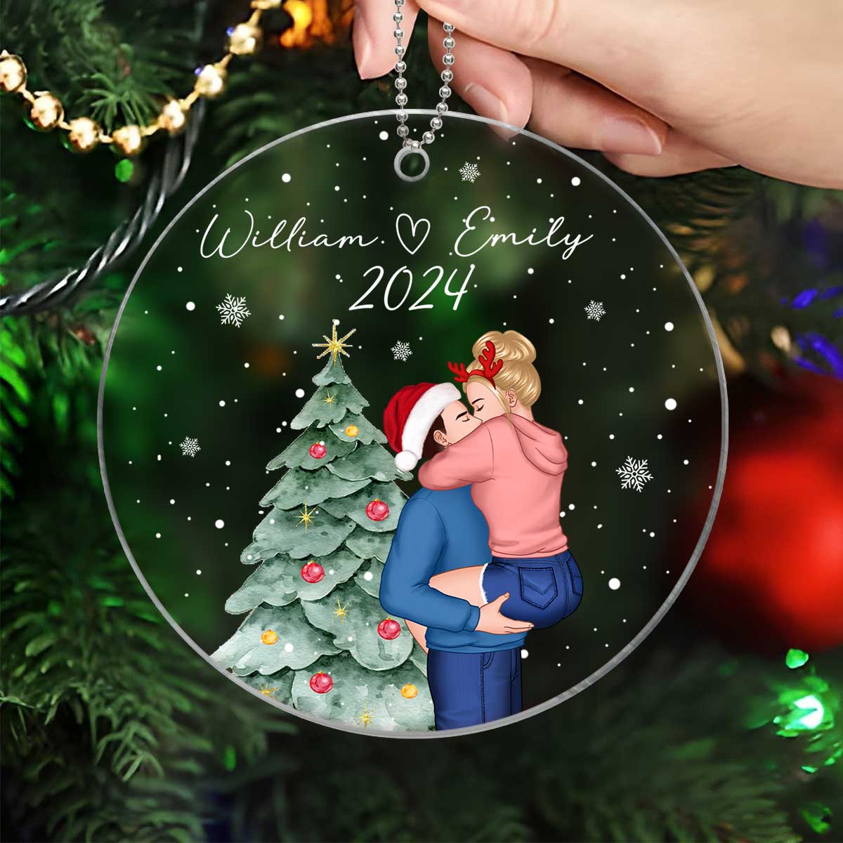 Couple Under Christmas Tree Personalized Acrylic Ornament, Christmas Gift For Him, Gift For Her - Image 3