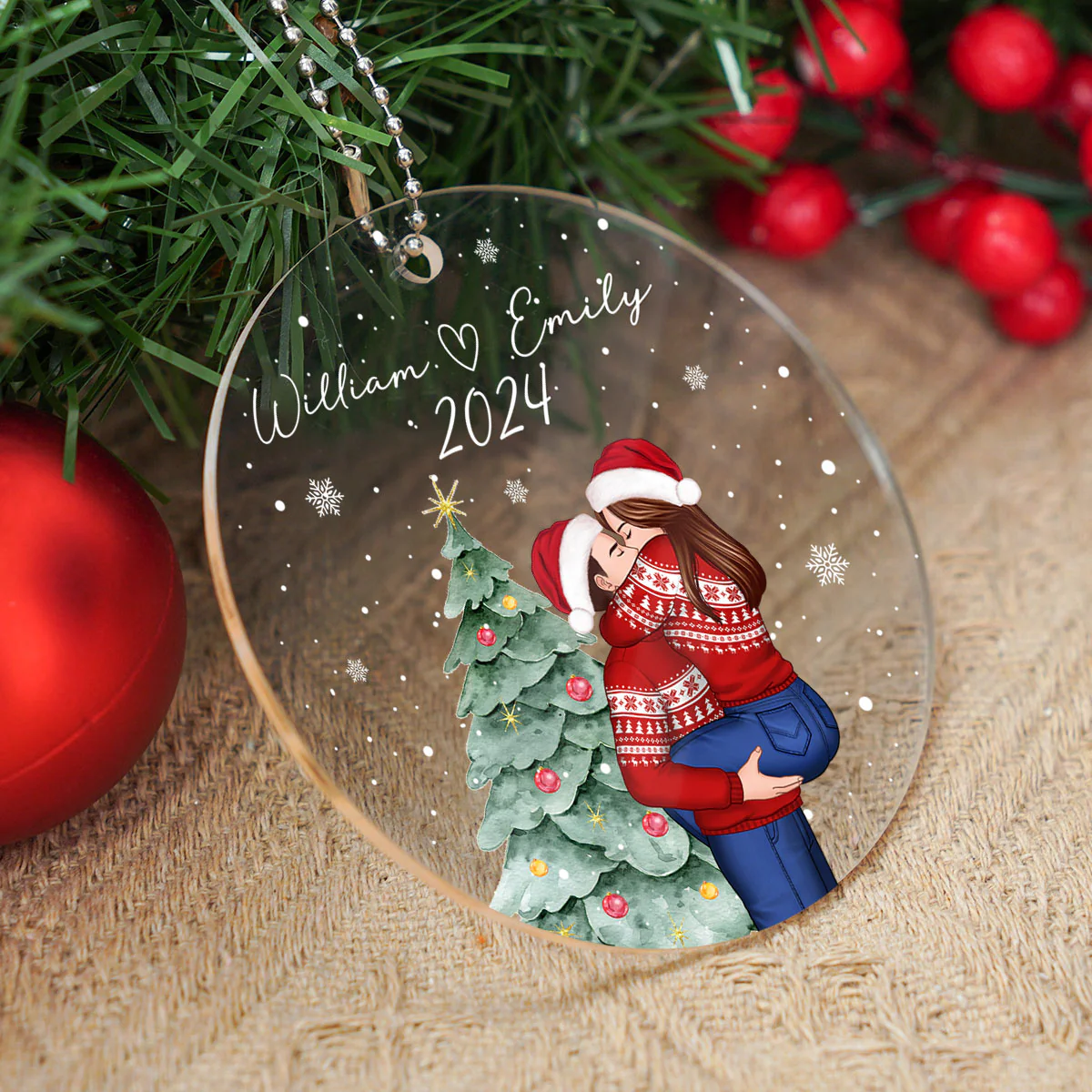 Couple Under Christmas Tree Personalized Acrylic Ornament, Christmas Gift For Him, Gift For Her - Image 5