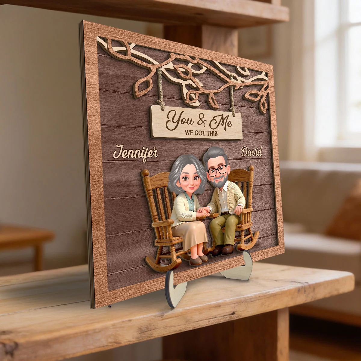 Couple Under Eternal Tree Of Love - Personalized 2-Layered Wooden Plaque - Gift For Couple - Image 2