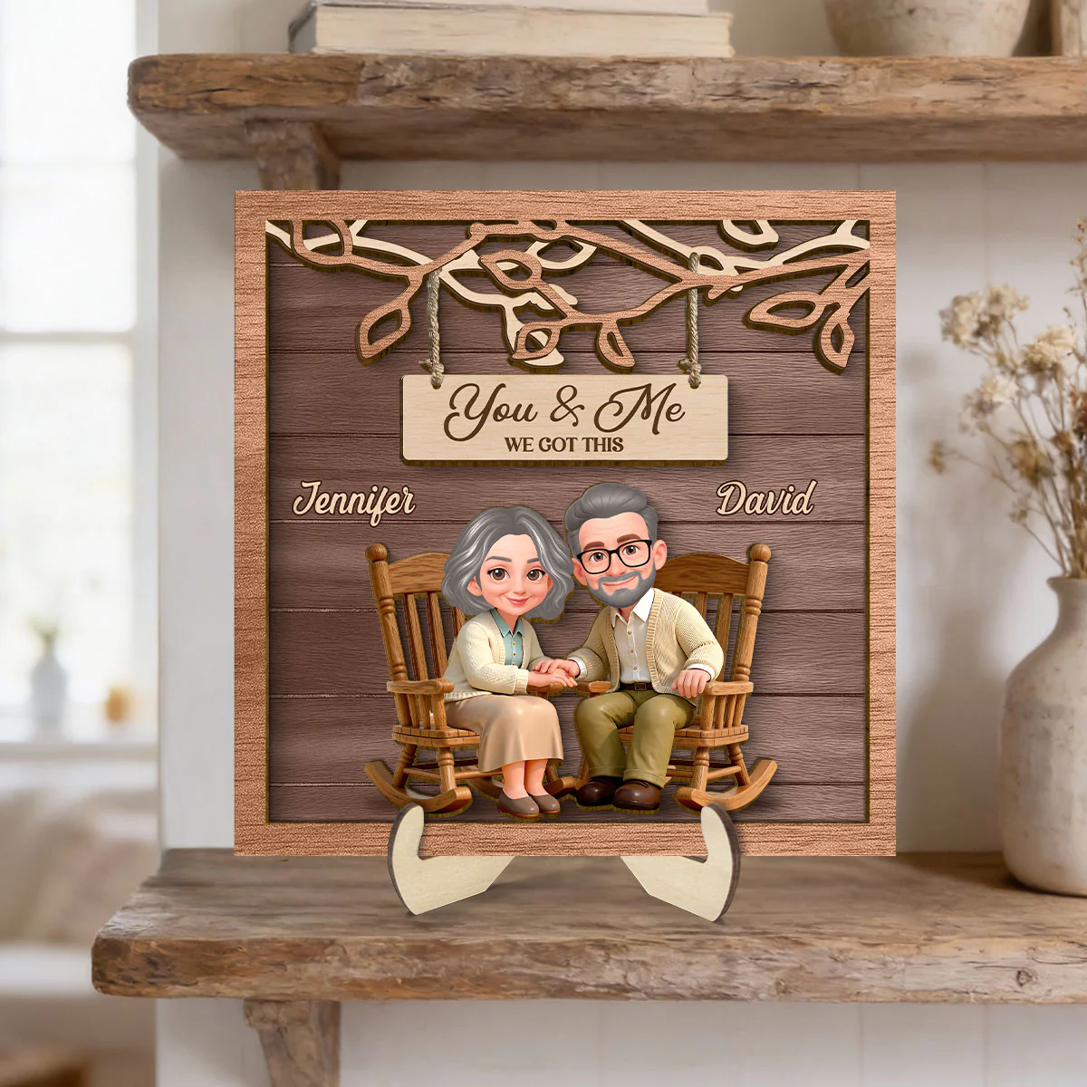 Couple Under Eternal Tree Of Love - Personalized 2-Layered Wooden Plaque - Gift For Couple - Image 3