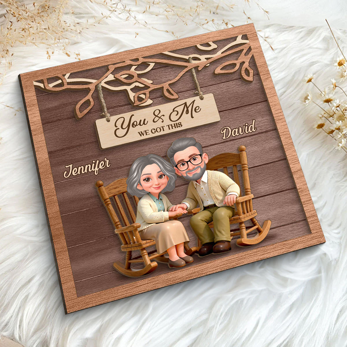Couple Under Eternal Tree Of Love - Personalized 2-Layered Wooden Plaque - Gift For Couple - Image 4