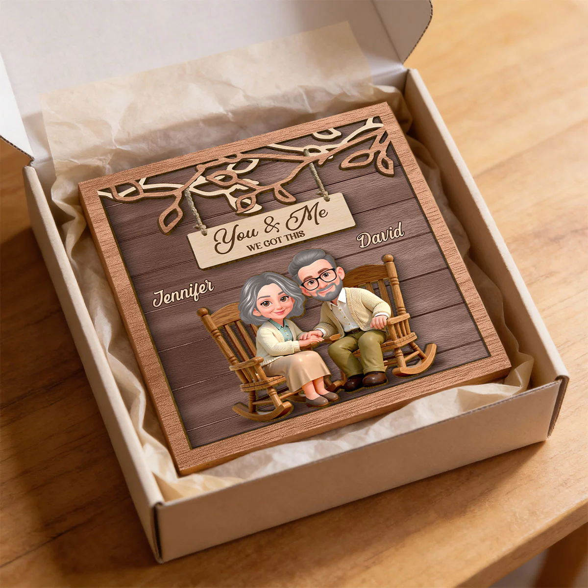 Couple Under Eternal Tree Of Love - Personalized 2-Layered Wooden Plaque - Gift For Couple - Image 5