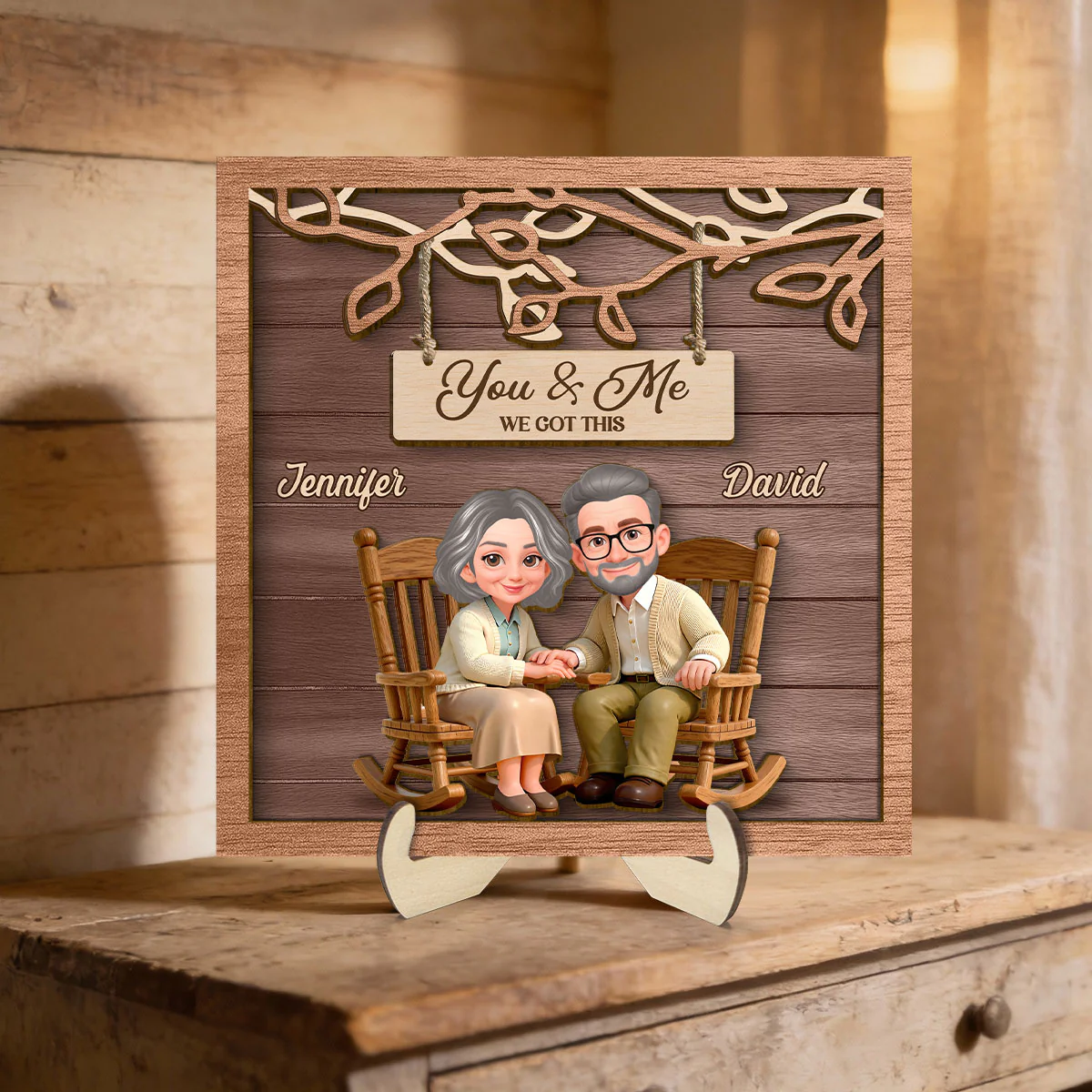 Couple Under Eternal Tree Of Love - Personalized 2-Layered Wooden Plaque - Gift For Couple - Image 6