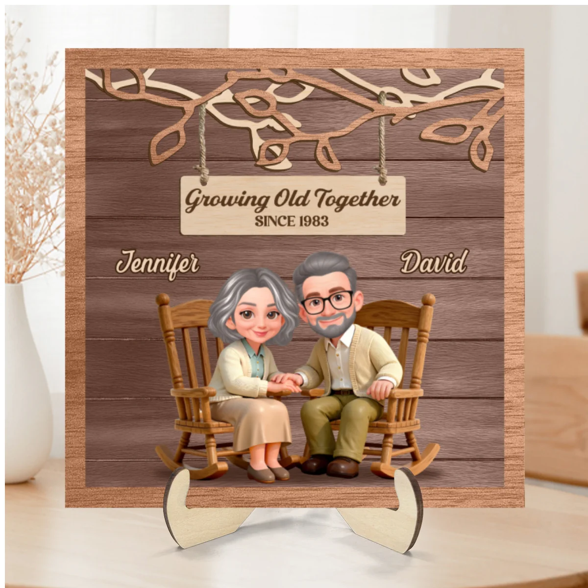 Couple Under Eternal Tree Of Love - Personalized 2-Layered Wooden Plaque - Gift For Couple - Image 9