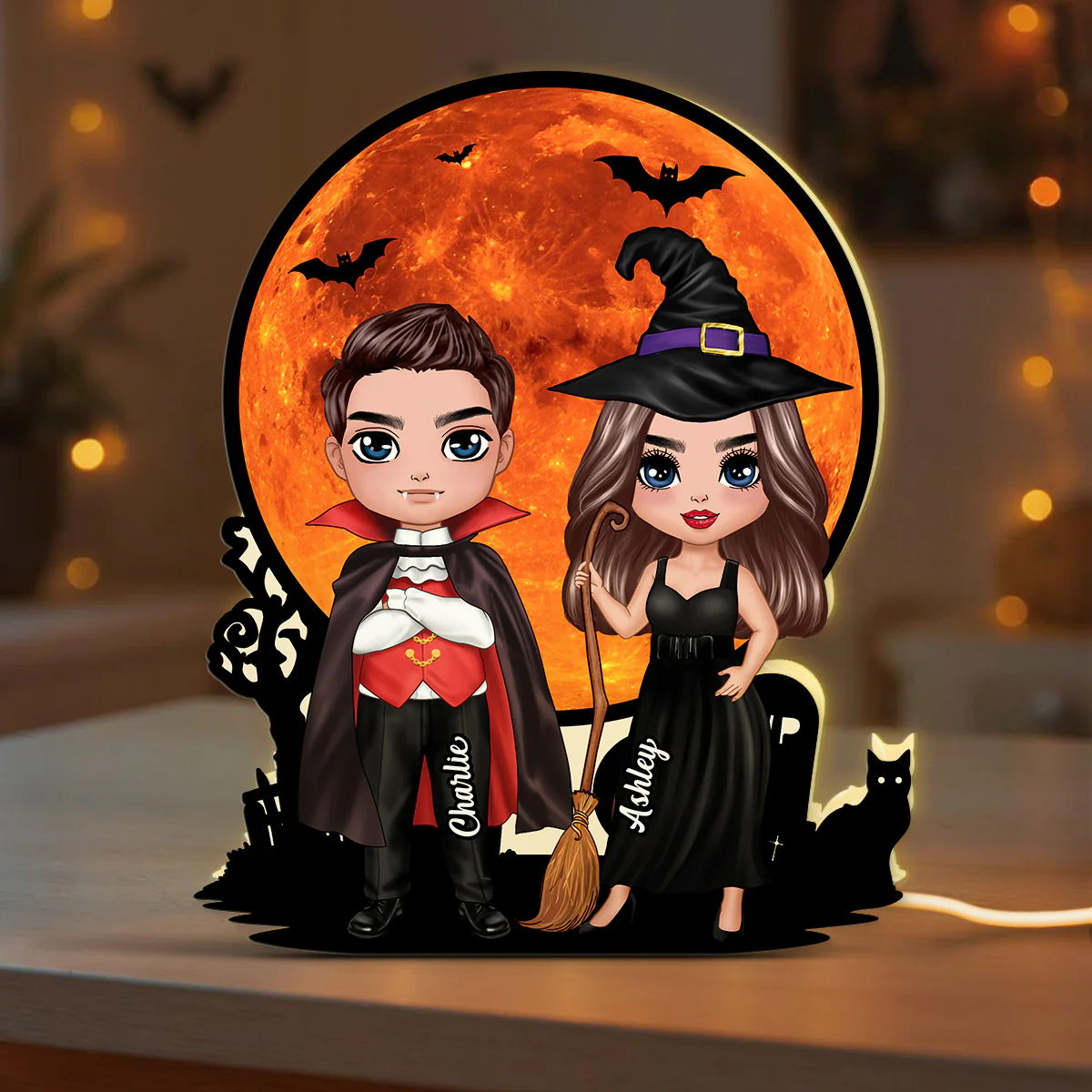 Couple Under Halloween Moon Tabletop Halloween Decor Personalized Light Box - Image 10
