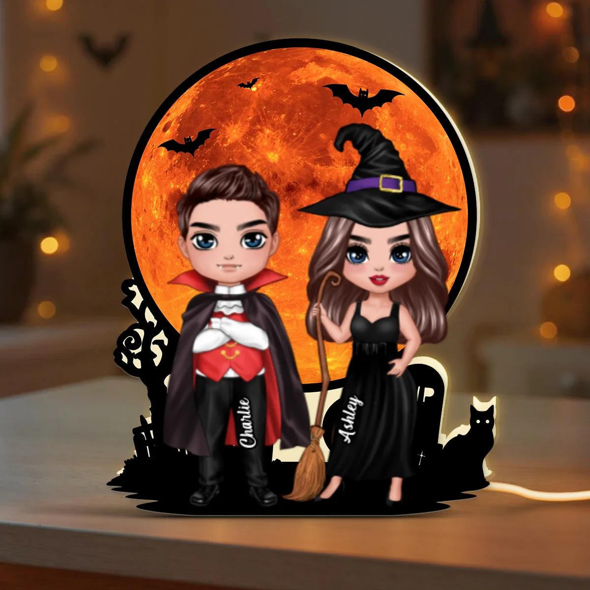 Couple Under Halloween Moon Tabletop Halloween Decor Personalized Light Box - Image 11