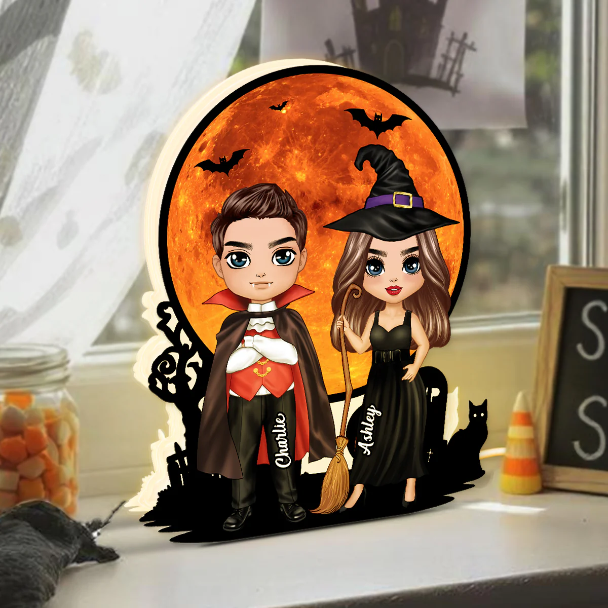 Couple Under Halloween Moon Tabletop Halloween Decor Personalized Light Box - Image 2