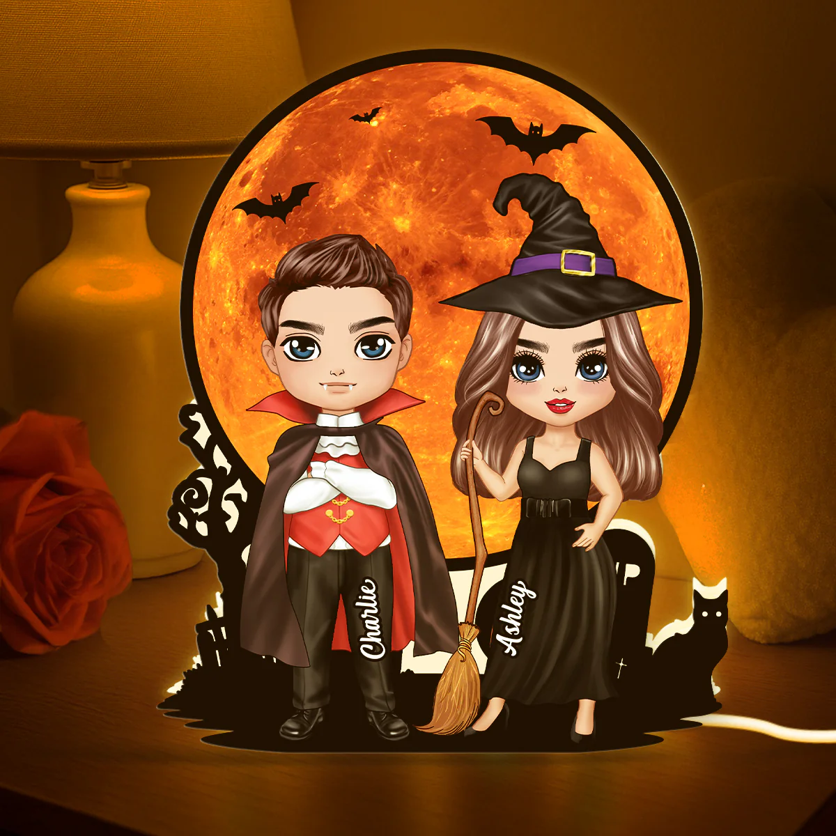 Couple Under Halloween Moon Tabletop Halloween Decor Personalized Light Box - Image 3