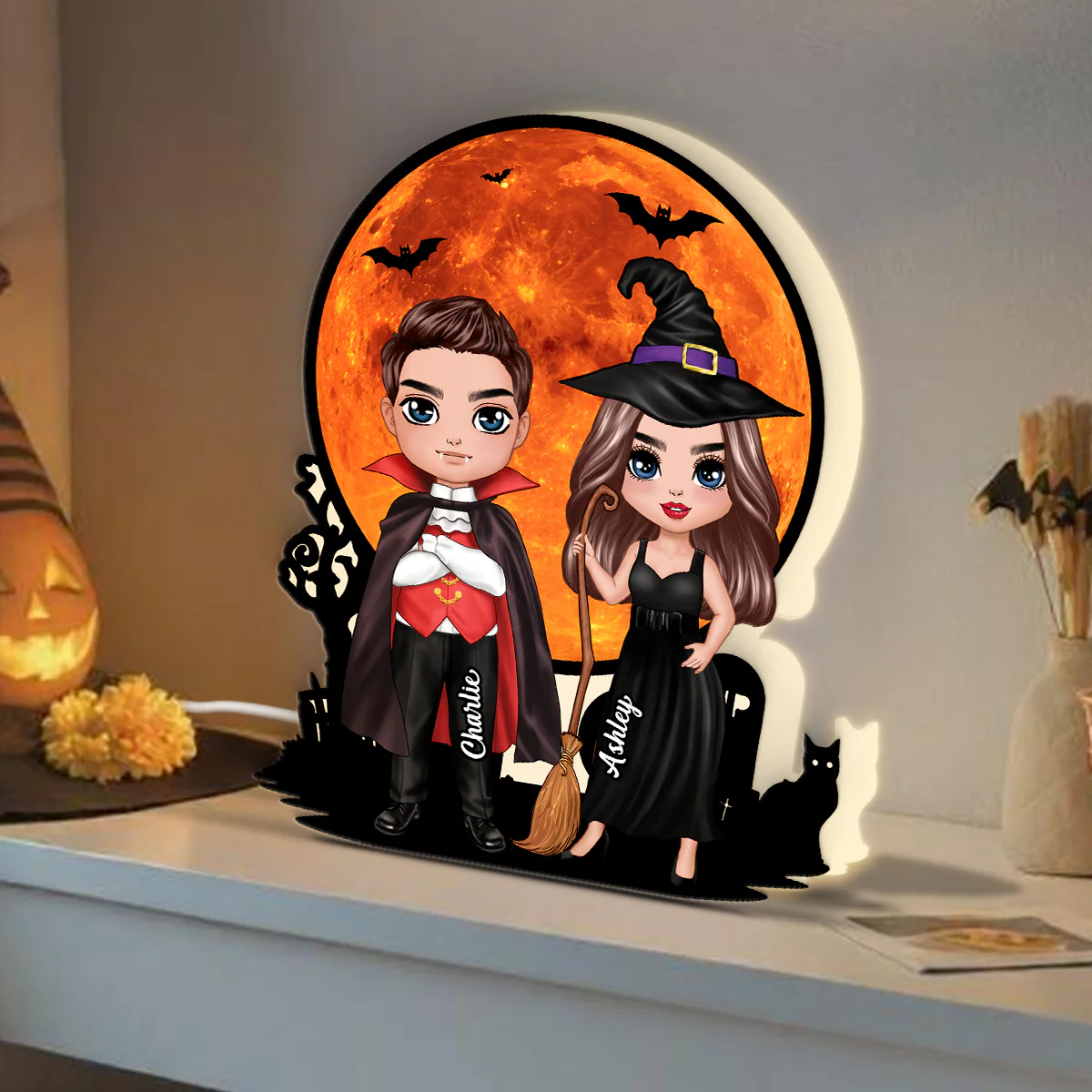 Couple Under Halloween Moon Tabletop Halloween Decor Personalized Light Box - Image 4