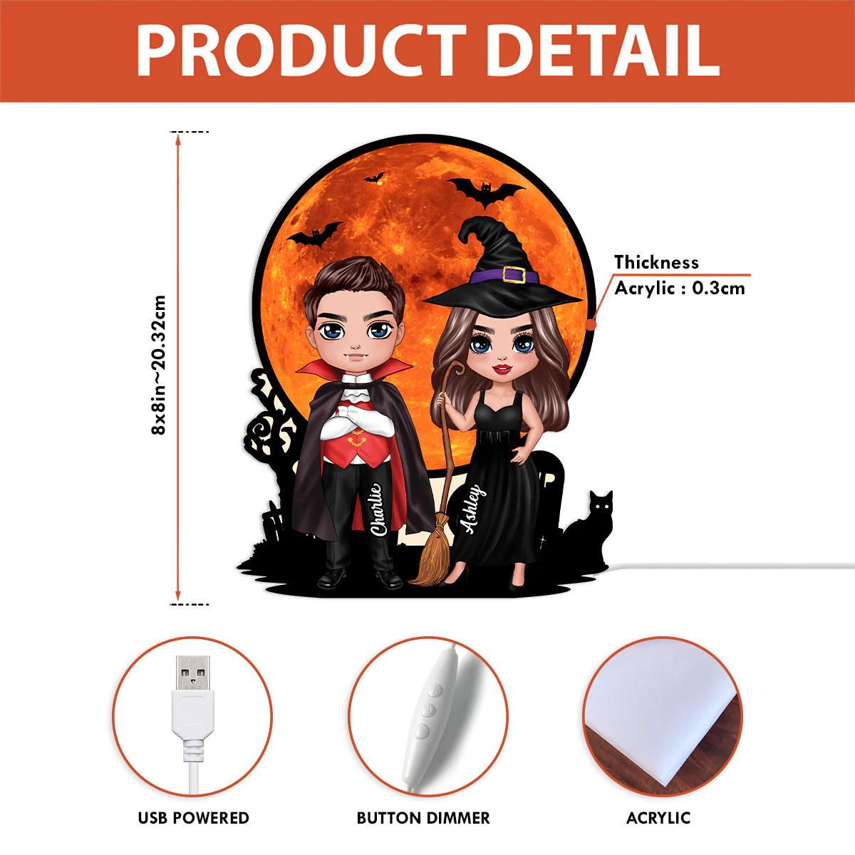Couple Under Halloween Moon Tabletop Halloween Decor Personalized Light Box - Image 5