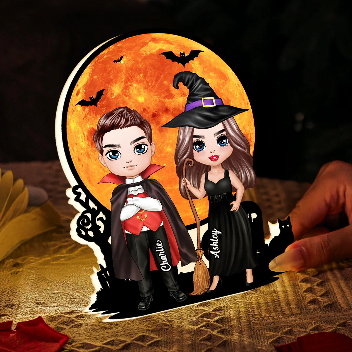 Couple Under Halloween Moon Tabletop Halloween Decor Personalized Light Box - Image 6