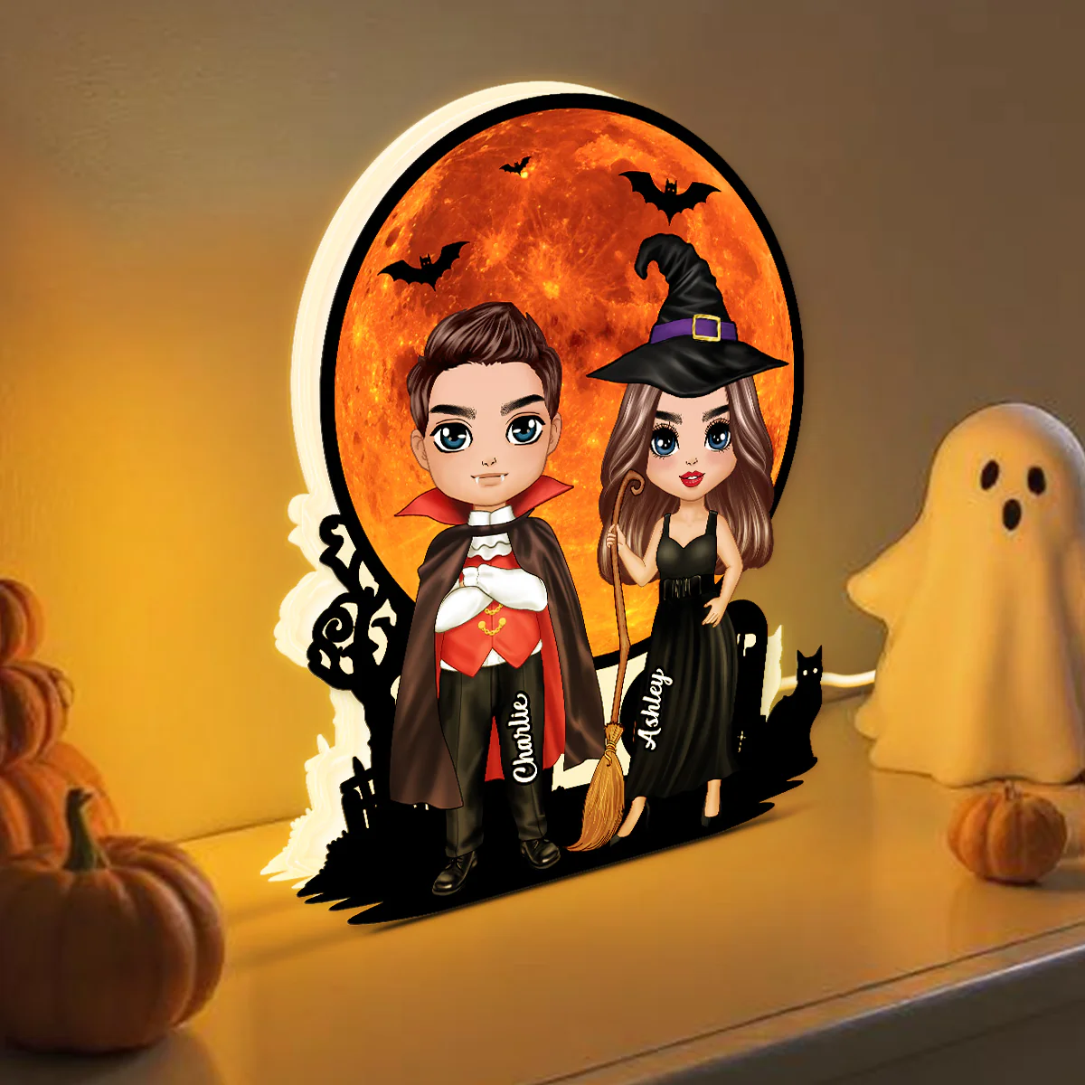 Couple Under Halloween Moon Tabletop Halloween Decor Personalized Light Box - Image 7