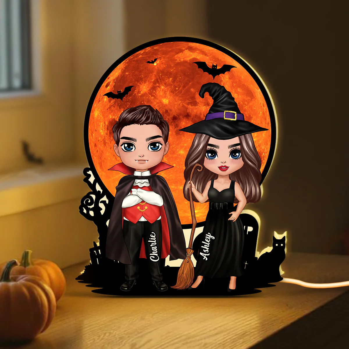 Couple Under Halloween Moon Tabletop Halloween Decor Personalized Light Box - Image 8