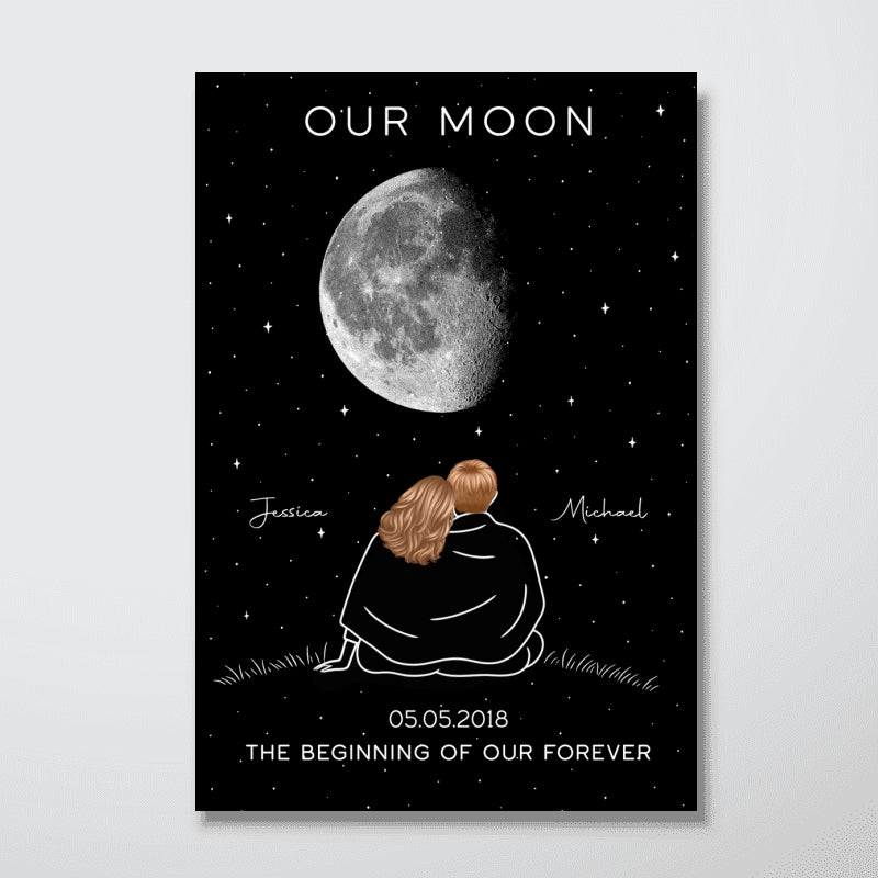 Couple Under Star Sky, Moon Phase Art Personalized Poster, Anniversary gift for him, for her - Image 12