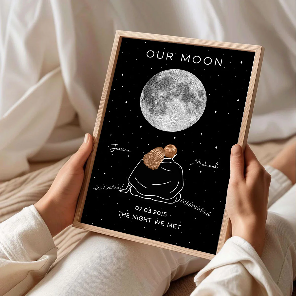 Couple Under Star Sky, Moon Phase Art Personalized Poster, Anniversary gift for him, for her - Image 5