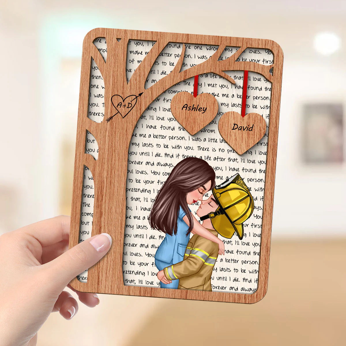 Couple Under Tree Love Valentine‘s Day Gifts by Occupation Gift For Her Gift For Him Firefighter, Nurse, Police Officer Personalized 2-Layer Wooden Plaque - Image 4