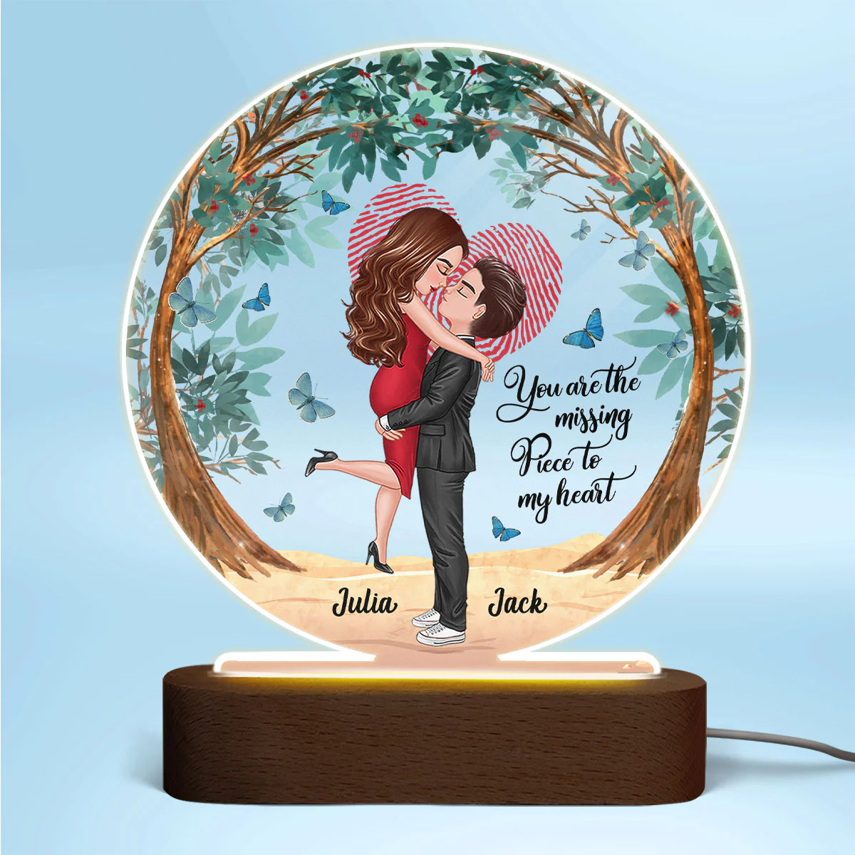 Couple Under Tree Personalized Acrylic Circle LED Lamp Night Light - Image 2