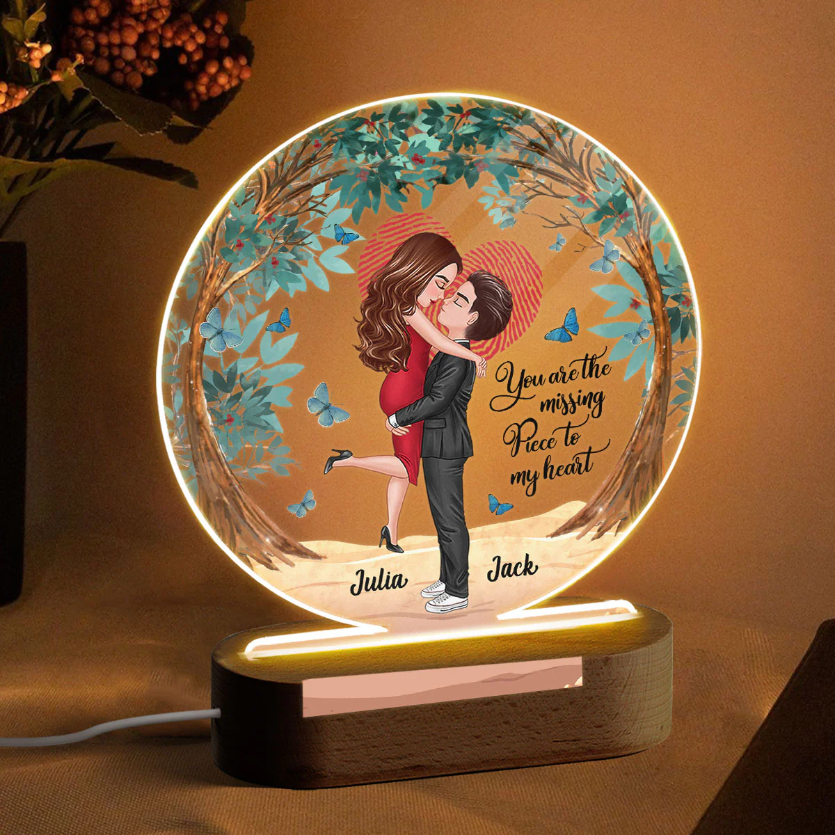 Couple Under Tree Personalized Acrylic Circle LED Lamp Night Light - Image 3