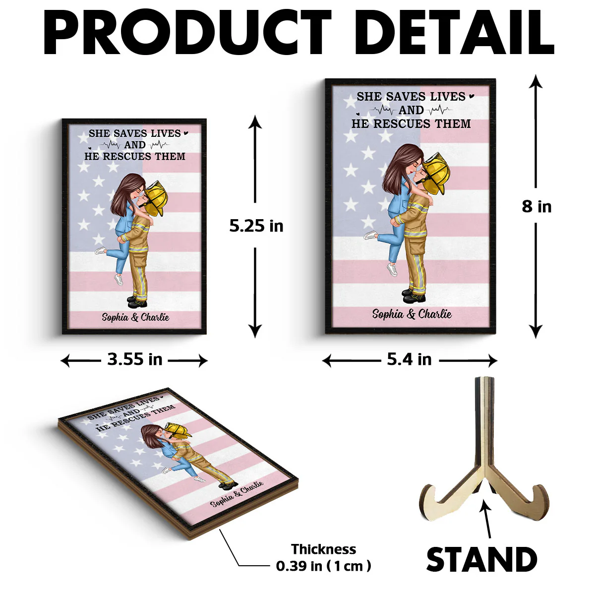 Nation Flag Couple Valentine‘s Day Gifts by Occupation Gift For Her Gift For Him Firefighter, Nurse, Police Officer Personalized 2-Layer Wooden Plaque - Image 6