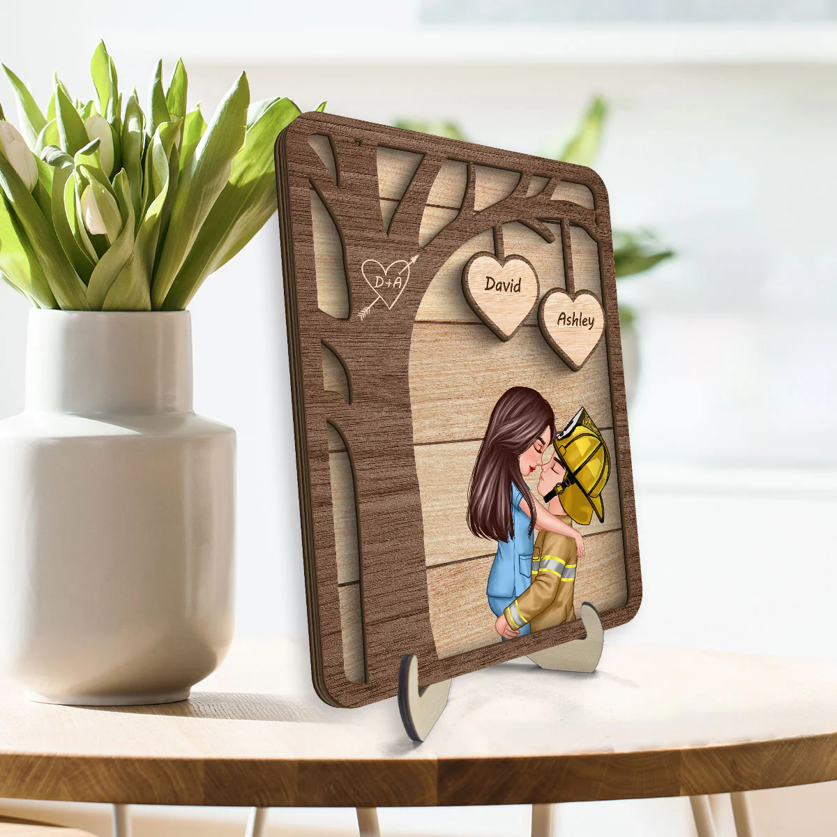 Couple Under Tree Valentine‘s Day Gifts by Occupation Gift For Her Gift For Him Firefighter, Nurse, Police Officer Personalized 2-Layer Wooden Plaque - Image 3
