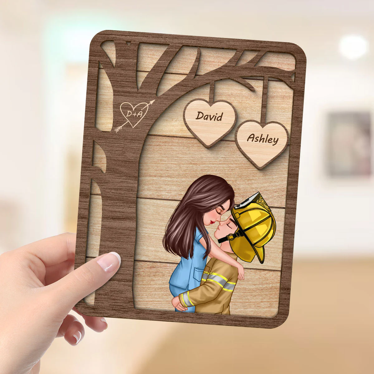Couple Under Tree Valentine‘s Day Gifts by Occupation Gift For Her Gift For Him Firefighter, Nurse, Police Officer Personalized 2-Layer Wooden Plaque - Image 4