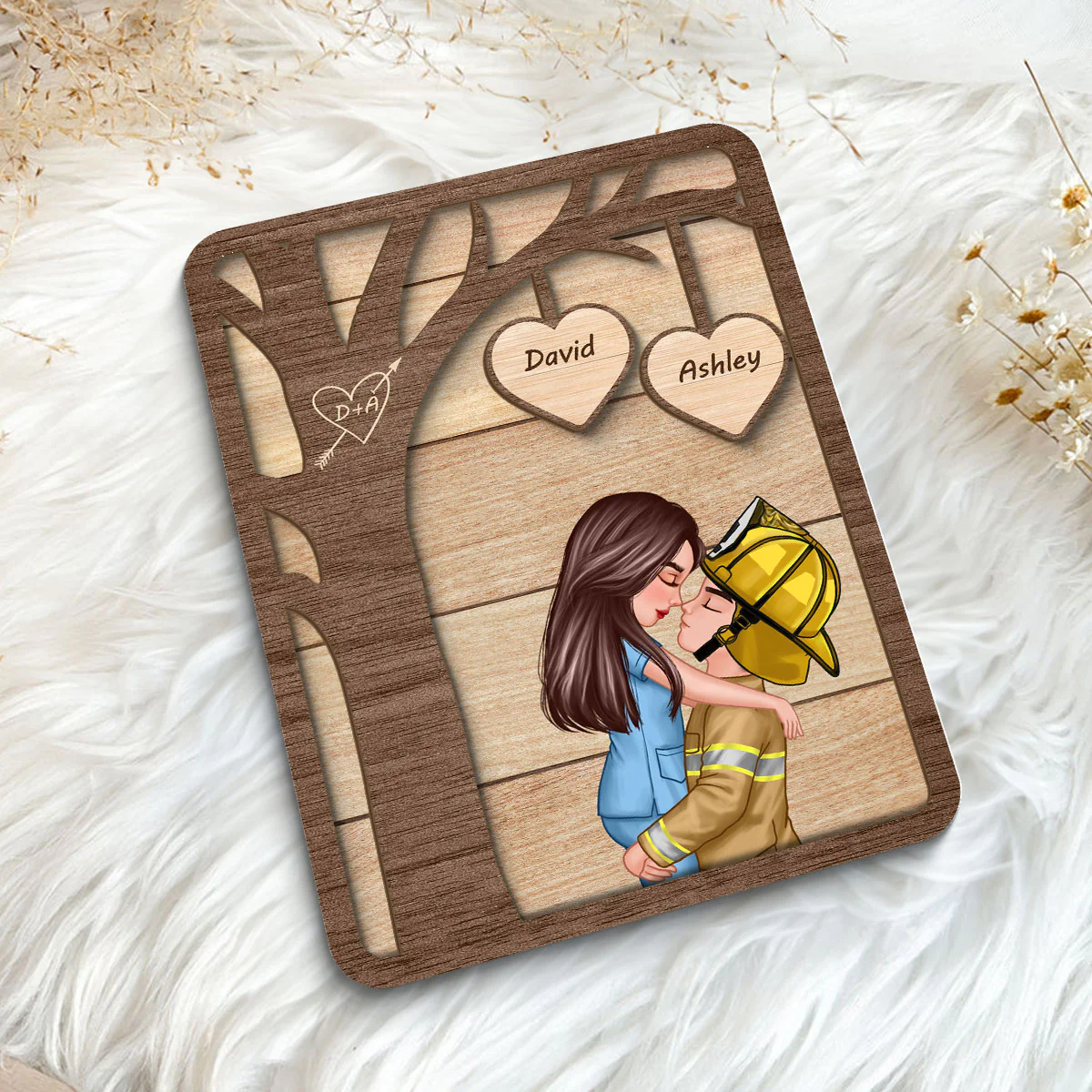 Couple Under Tree Valentine‘s Day Gifts by Occupation Gift For Her Gift For Him Firefighter, Nurse, Police Officer Personalized 2-Layer Wooden Plaque - Image 5