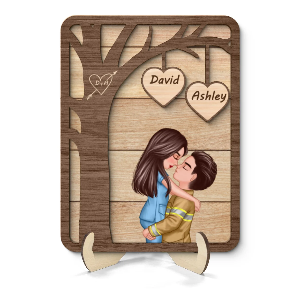 Couple Under Tree Valentine‘s Day Gifts by Occupation Gift For Her Gift For Him Firefighter, Nurse, Police Officer Personalized 2-Layer Wooden Plaque - Image 8