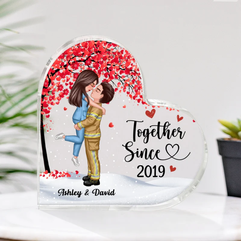 Couple Under Tree Valentine‘s Day Gifts by Occupation Gift For Her Gift For Him Firefighter, Nurse, Police Officer Personalized Heart Acrylic Block Plaque - Image 5